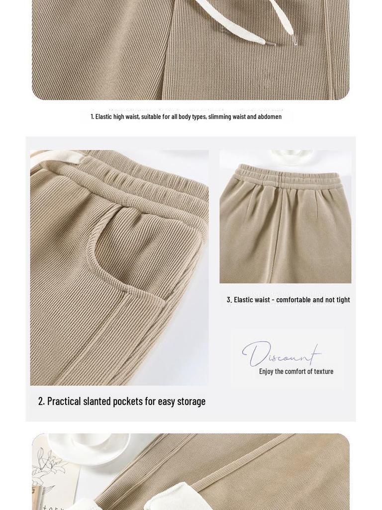 Женские широкие брюки-бананы с высокой талией и бархатной подкладкой для осени/зимы — облегающий крой, маленький размер