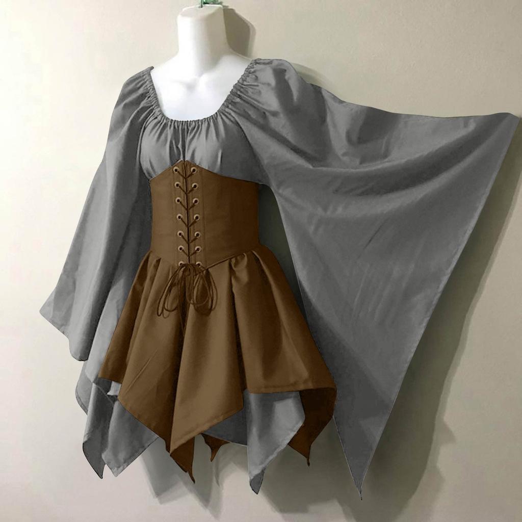 Women Fashion Long Sleeve Vintage Dress Cosplay Party Evening Night Formal Dress