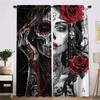 2 шт. Готические шторы Черные Красные с узором Черепа и Роз Гостиная Спальня Солнцезащитные Загадочный Темный Стиль Декор Шторы