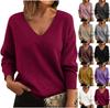 Women's Fashion Casual Solid Color Sweater Set Head V Neck Warm Long-sleeved Sweater