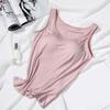 Модный жилет без косточек с круглым вырезом, летний однотонный топ на бретельках с подкладкой для бюстгальтера, повседневная одежда