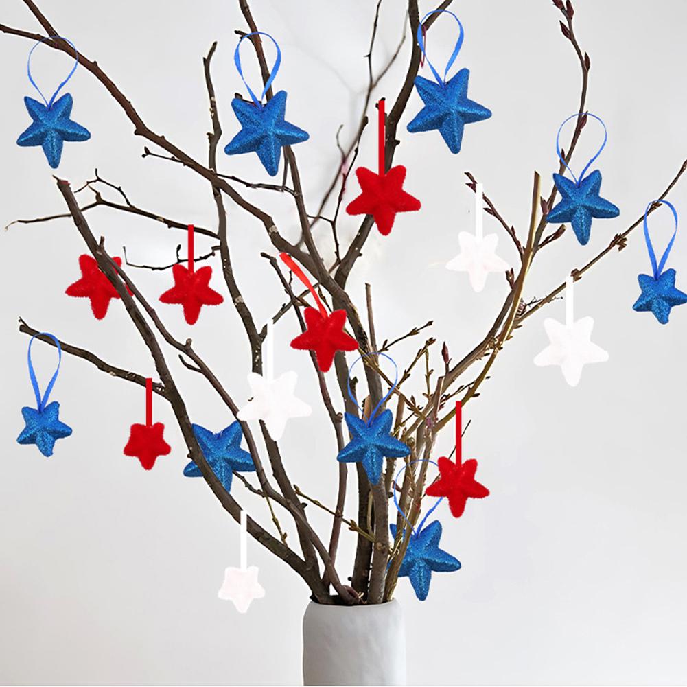 6/9/18PCS Glitter Star Picks Foam Sparkly Sticks Memorial Day Star Hanging Ornaments Independence Day Party Favors