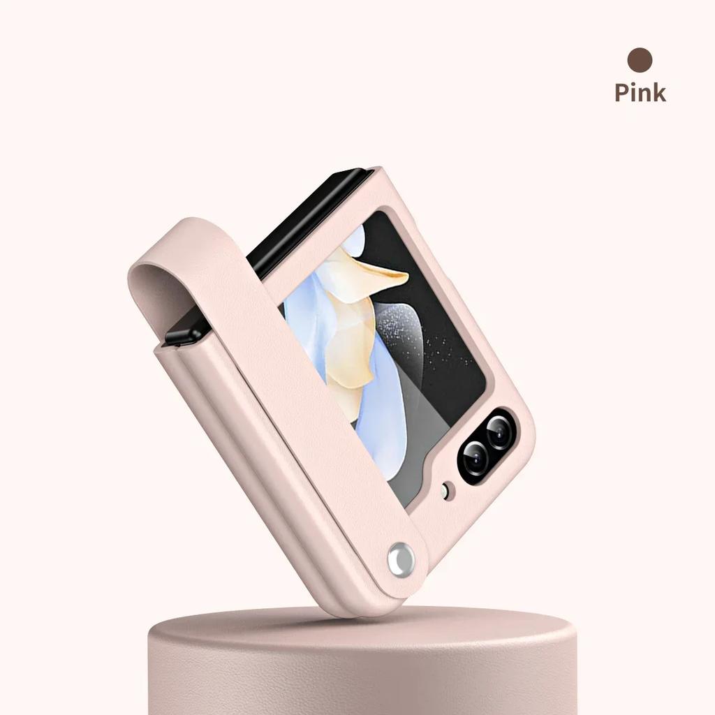 Кожаный чехол-книжка для Samsung Galaxy Z Flip 8 4 5 6 7 5G Flip7 Flip5 Flip6 С держателем-ремешком на руку Защита Ударопрочный Модный чехол