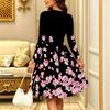 Women Long Sleeve Round Neck Midi Dress Boho Abstract Mandala Dot Floral Print Flared Casual Dress