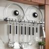 No-Drill Wall Mounted Kitchen Rack: Multi-Hook Storage Shelf for Pots, Spoons & Knives - Space-Saving Organize