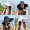 Women Big Eaves Lace Bucket Hat Summer Hollow Thin Sun Hat Strap Foldable Sun Hat