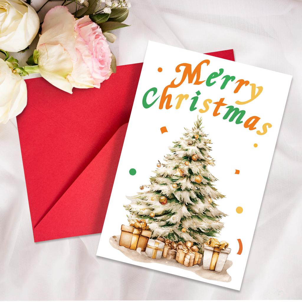 10PCS Large Christmas Greeting Cards with Envelopes, Watercolor Xmas Tree Cards for Holiday & New Year Gifts