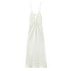 2025 Spring New Women's Slim Sexy Silk Satin Spaghetti Strap Dress with Hollow Design