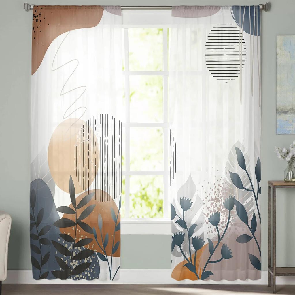 Bohemian Abstract Wind Leaf Plant Bedroom Curtains Tulle Sheer Curtain Living Room Home Decor Voile Drapes