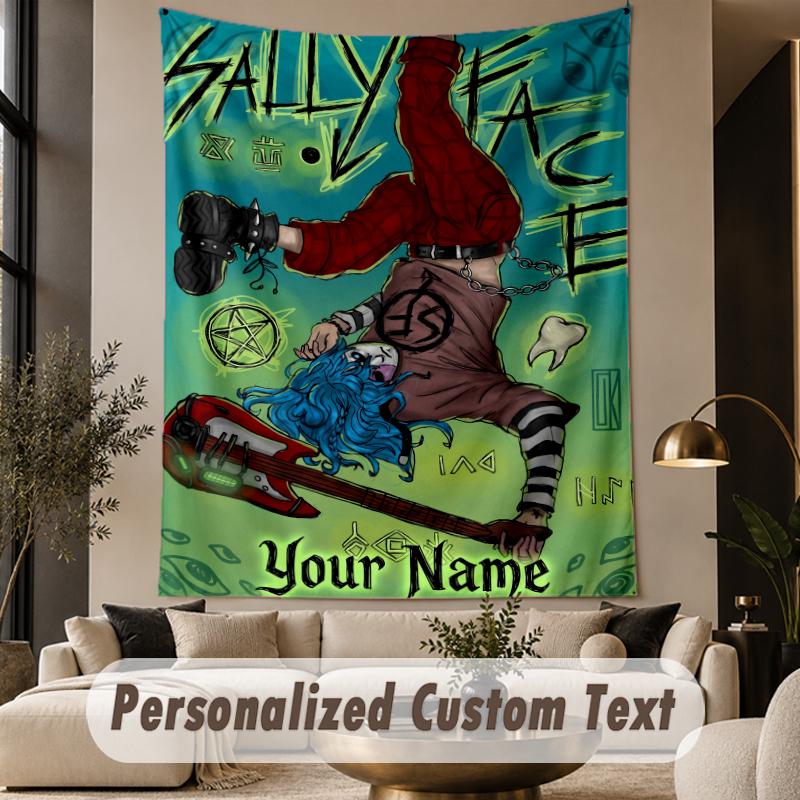 Custom Text Printed Tapestry Sally Face Pattern Large Wall Hanging Indoor Room Decor