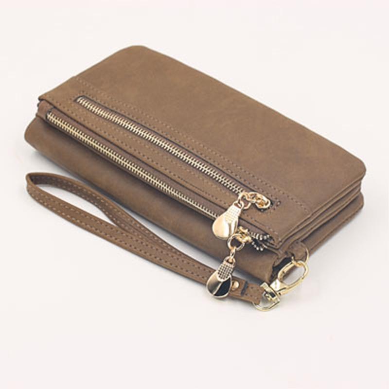 Women Fashion Wallets Dull Polish Leather Wallet Double Zipper Day Clutch Purse Wristlet Handbags