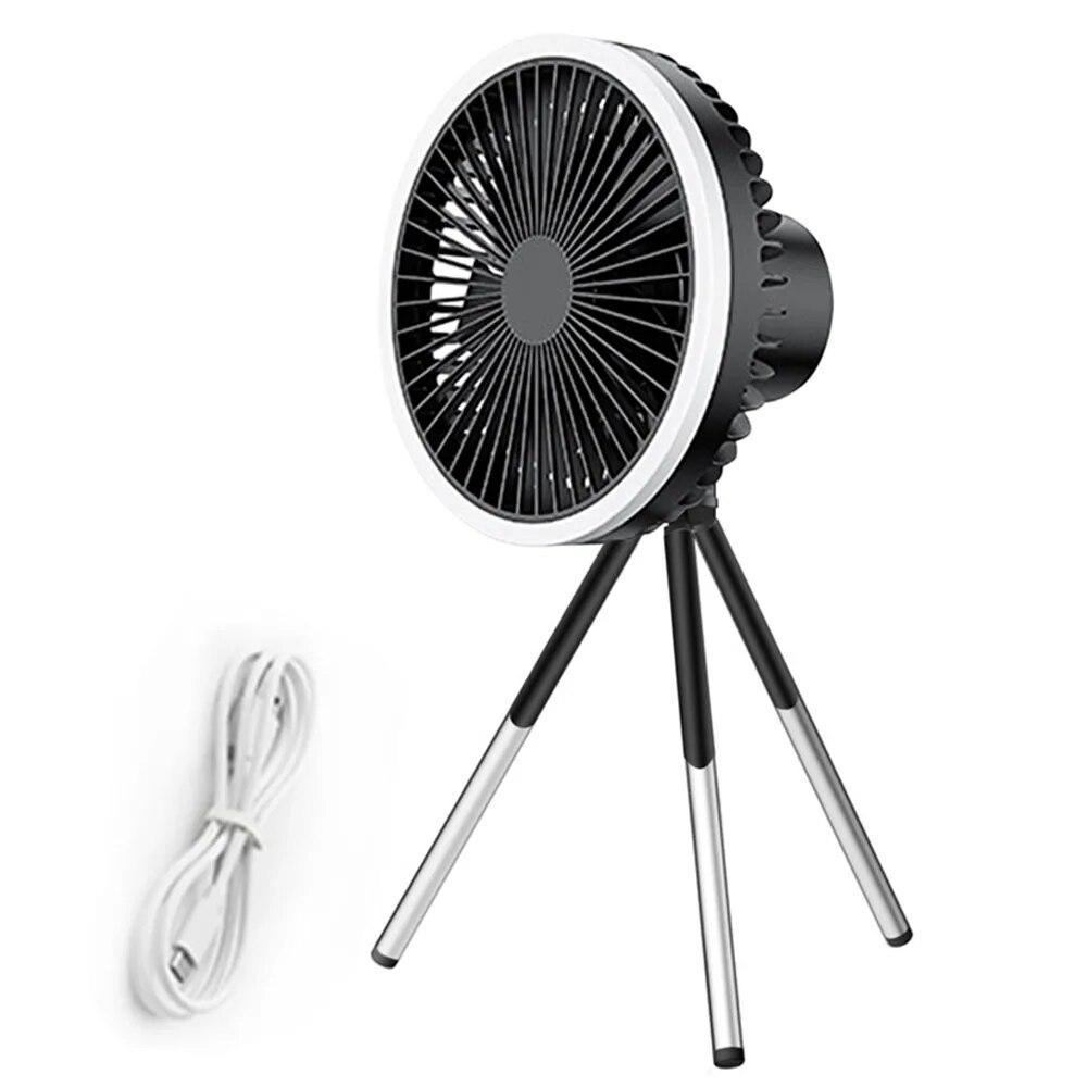 Led Light Tripod Stand Desktop Fan Portable Camping Fan USB Rechargeable Multifunctional Fan Indoor Outdoor Camping Ceiling Fan