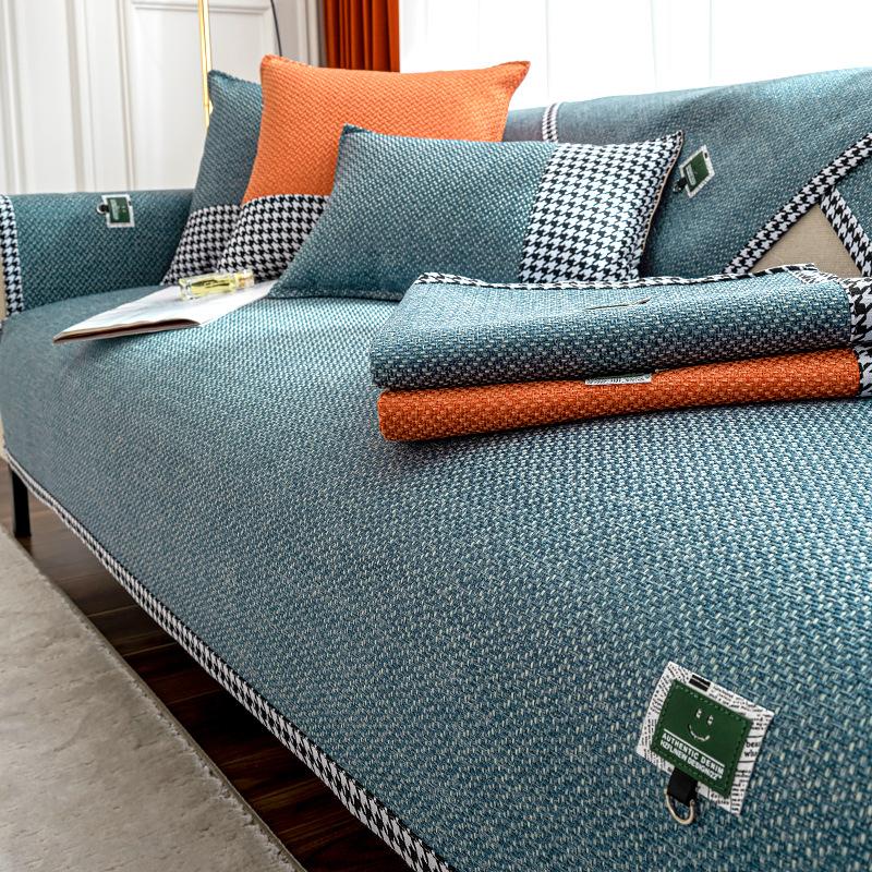 Хлопок и лен, четыре сезона, универсальные чехлы для диванов, однотонный декор, диванная подушка для гостиной, дома, нескользящая подушка для дивана, клетчатая подшивка
