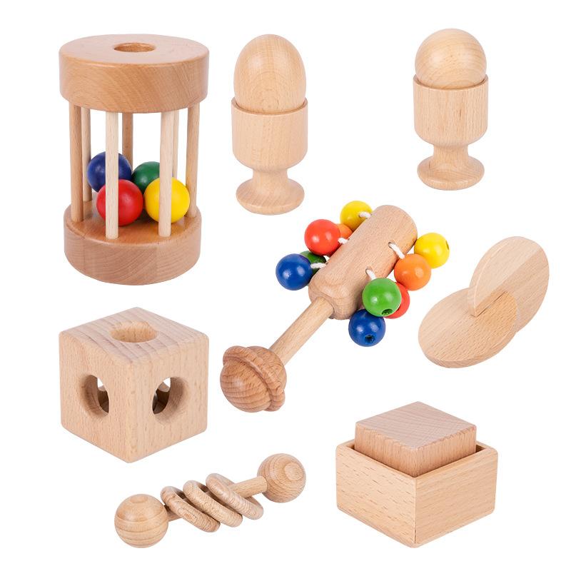 Montessori Enlightenment Early Education Toys For Infants And Toddlers Babies Can Chew Wooden Hand Rattles To Soothe And Grasp Educational Toys