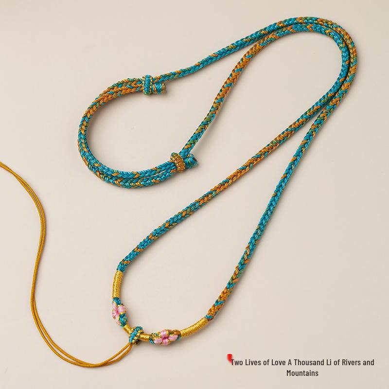 Премиальное ожерелье-узел «Цветок персика» ручной работы на веревке с акцентом из нефрита