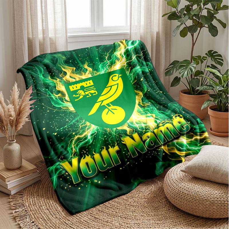Norwich City Custom Name Text Flannel Blanket Soccer Logo Personalized Fleece Throw Blanket Special Gift For Sofa Bedroom Home