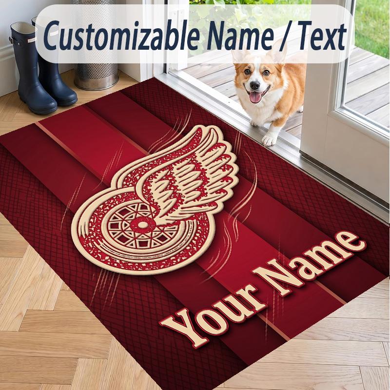 Custom Text Printed Rug Detroit Red Wings Non Slip Floor Carpet For Home Room Decor