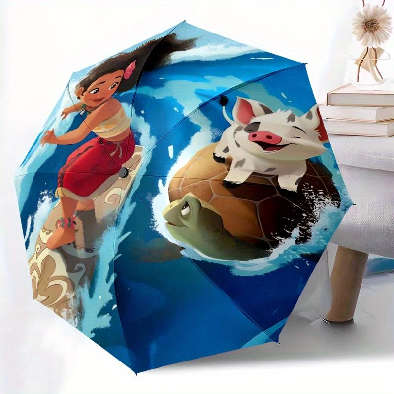 Moana & Happy Pig Automatic Opening and Closing Umbrella, Lightweight 3-Fold, With Cute Cartoon Characters, Suitable for Home, Outdoor and D