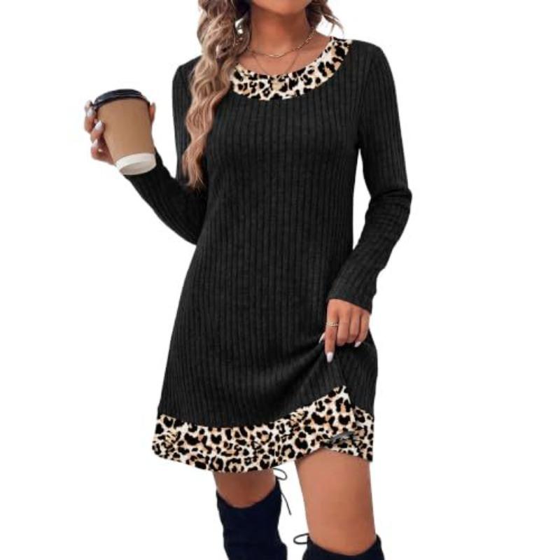 Autumn and winter new knitted sweater skirt elegant temperament casual plaid splicing dress women's clothing