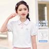 Girls' summer lapel college style polo shirt top, breathable mid size children's bubble sleeves, children's short sleeved t-shirt