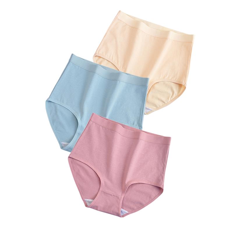 3 шт./лот! Хлопковое нижнее белье, женские трусики с высокой талией, удобные однотонные трусы, большие размеры M-3XL