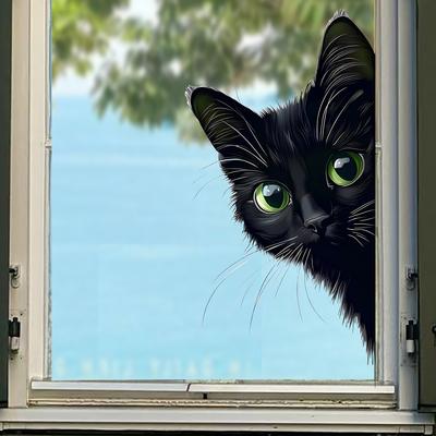 Мультяшный Черный Кот Статичная Наклейка на Окно Съемная Самоклеящаяся для Балкона Спальни Стекла Домашний Декор Искусство