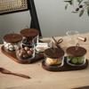 Japanese Dried Fruit Plate Snack Storage Dish Household Tableware Snack Plate Glass Bowl with Wooden Tray Lid