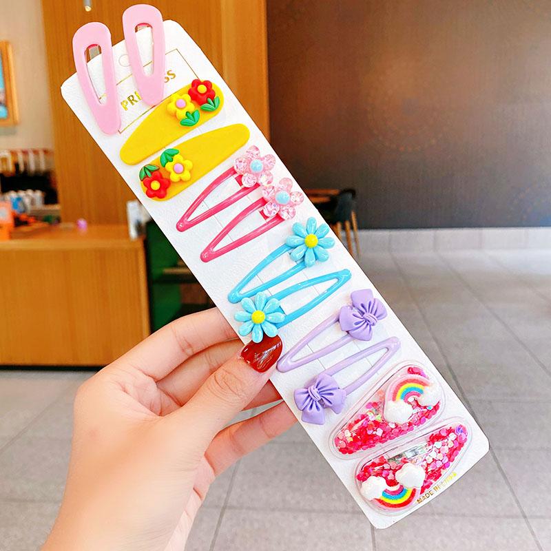 12 шт./набор Новые милые красочные мультяшные заколки для волос в виде цветков для девочек, детские прелестные заколки-автоматы, модные аксессуары для волос