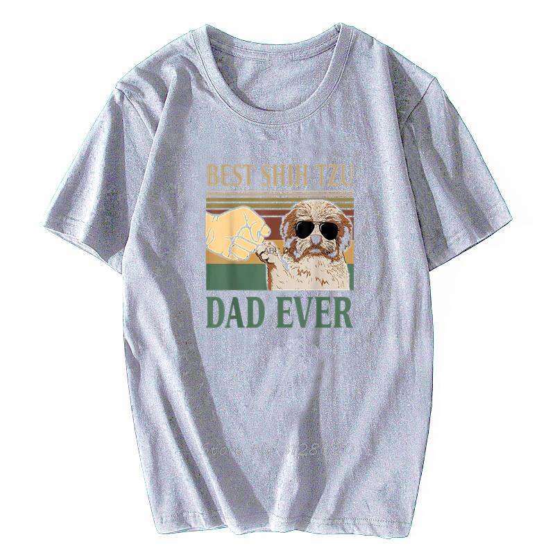 Vintage Best Shih Tzu Dad Ever Dog TShirt Men Cotton Tshirt Funny Tees Streetwear Harajuku