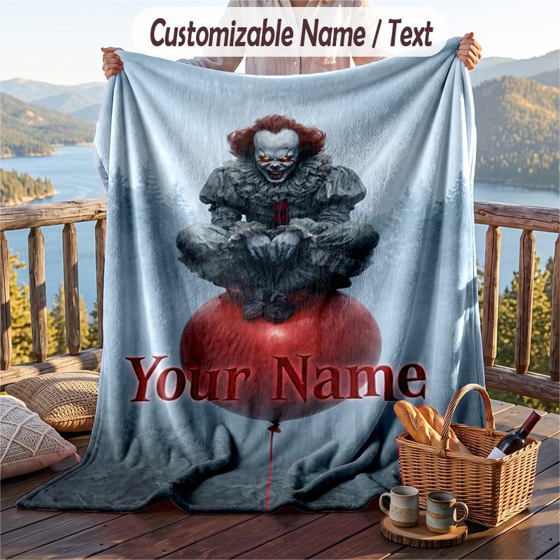 Custom Text Flannel Throw Blanket, Lightweight Cozy Bed Sofa BlanketIT Pennywise