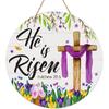 FaCraft He is Risen Decor Sign - Easter Wreath for Front Door, Religious Cross Door Decoration, Farmhouse Floral Hanger for Home, Porch, Wall, Spring