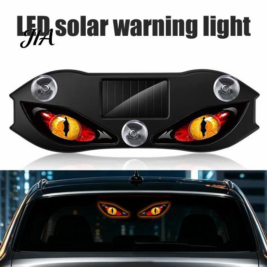 Solar Powered Car Decoration Demon Eye Window Light, Waterproof Wireless Dynamic Warning Sign with Suction Devil Light Cup, USB Charging LED