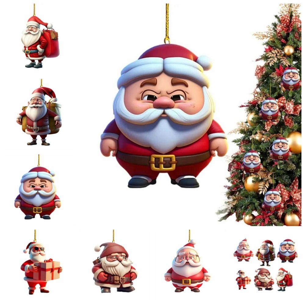 Santa Claus Xmas Car Ornament 2D Acrylic Christmas Snowman Santa Claus Pendants Pendants Gift