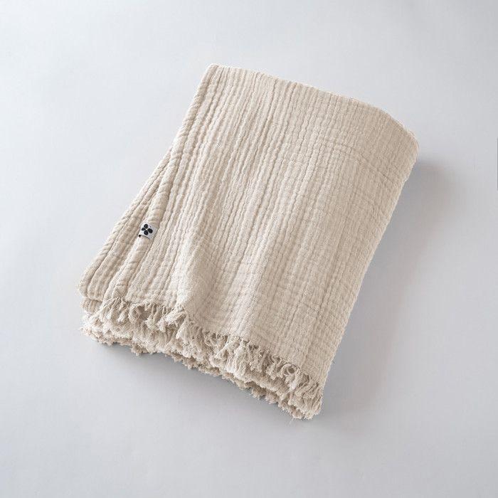 Fringed Blanket "Gaïa" All Sizes "Cotton Gauze" - Gaïa Pampa - 180 X 220 Cm