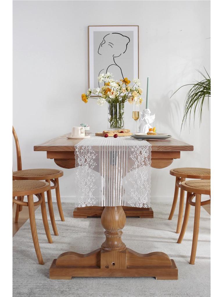 Элегантная французская романтическая кружевная дорожка для стола, свадебный декор - белый, черный, цельный