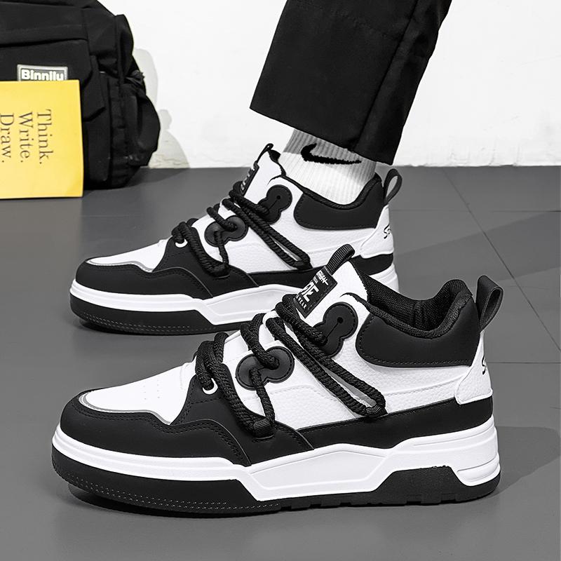 Лоферы Скейтборд Мужские Осенние Кроссовки Кожаная Обувь Повседневная Обувь Круглый Носок Модные Высокие Нескользящие Мягкие и Удобные