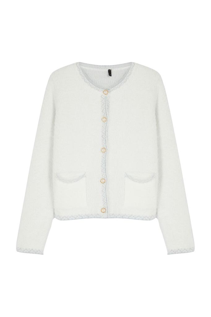 Женский модный стильный кардиган цвета экрю, пушистая куртка, трикотаж, кардиган