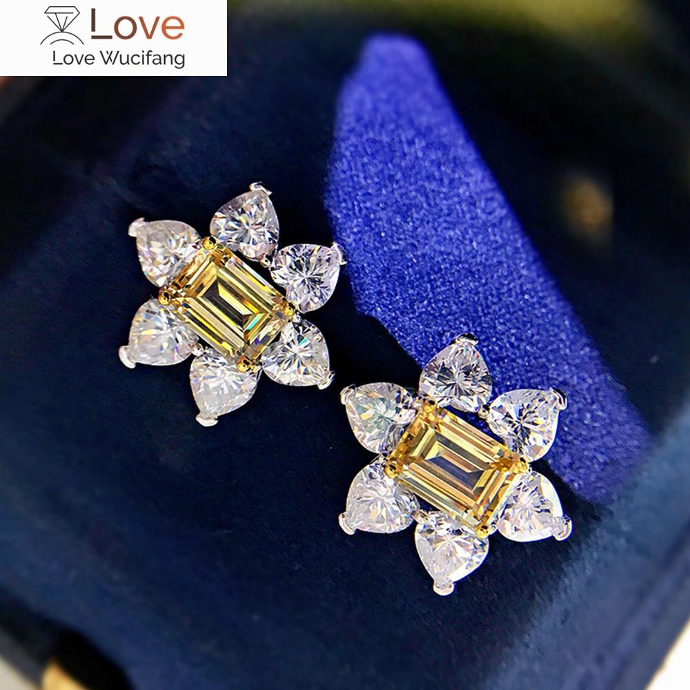 CAOSHI Graceful Yellow Crystal Stud Earrings for Women Temperament Lady Engagement Ceremony Accessories Elegant Female Jewelry