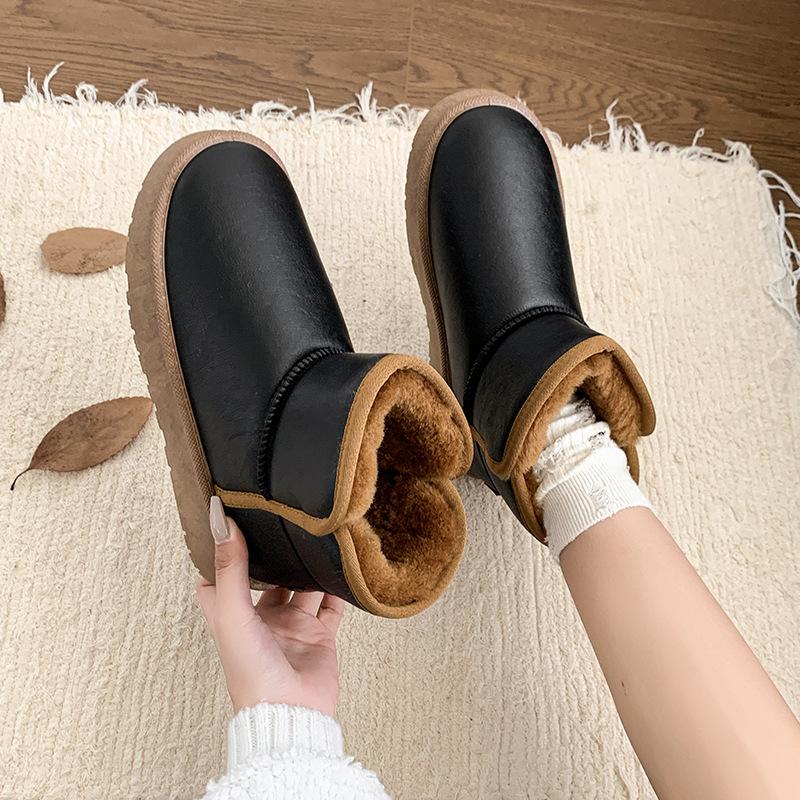 Women's Fuzzy Snow Boots Anti-Slip Fur Fleece Lined Ankle Boots Winter Warm PU Leather Platform Boots Comfortable Walking Booties Shoes for Women