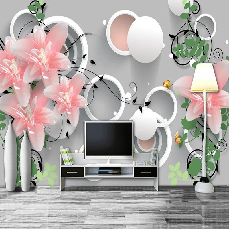 Современные цветы 3d обои шар круг фрески гостиная телевизор спальня домашний декор настенная фреска