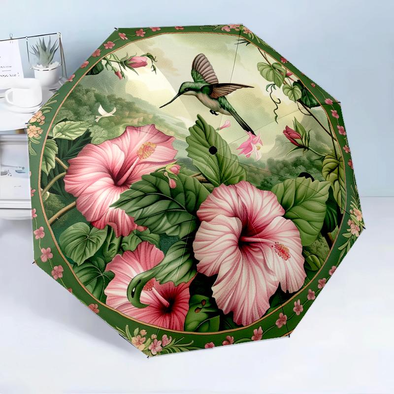 Сад с колибри и розами, 8-реберный, для путешествий, кемпинга, повседневный, легкий, портативный зонт, незаменим для каждой семьи, подарок на праздники, день рождения