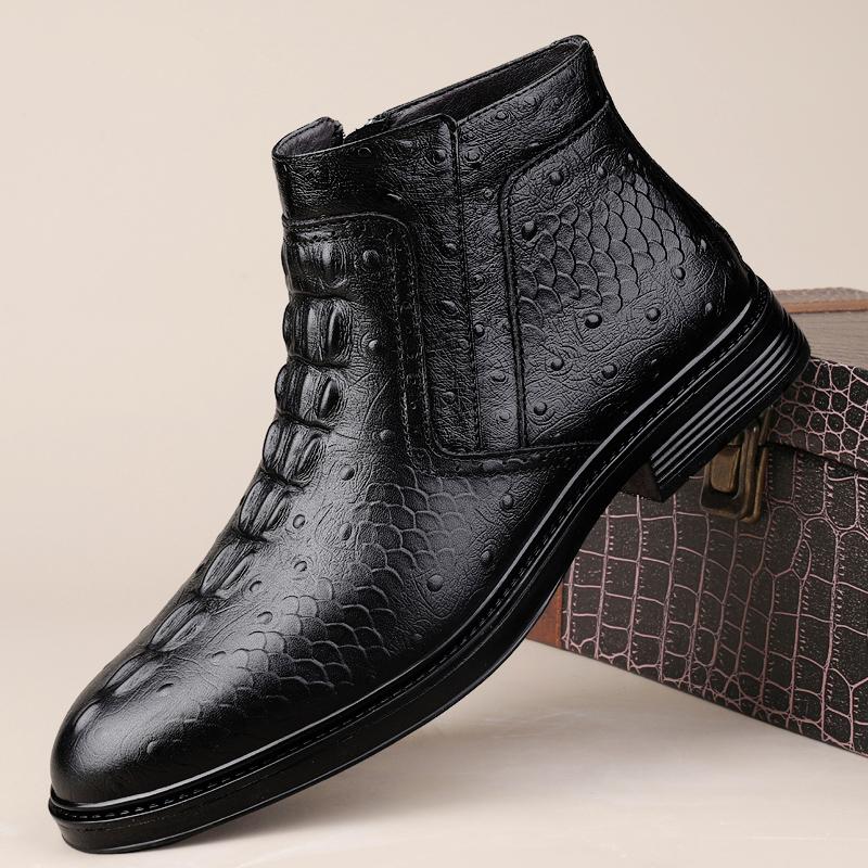 Модные Удобные Мужские Ботильоны из Натуральной Кожи для Бизнеса Повседневная Кожаная Обувь Модные Ботинки Челси Обувь для Отдыха и Прогулок Высокие Ботинки