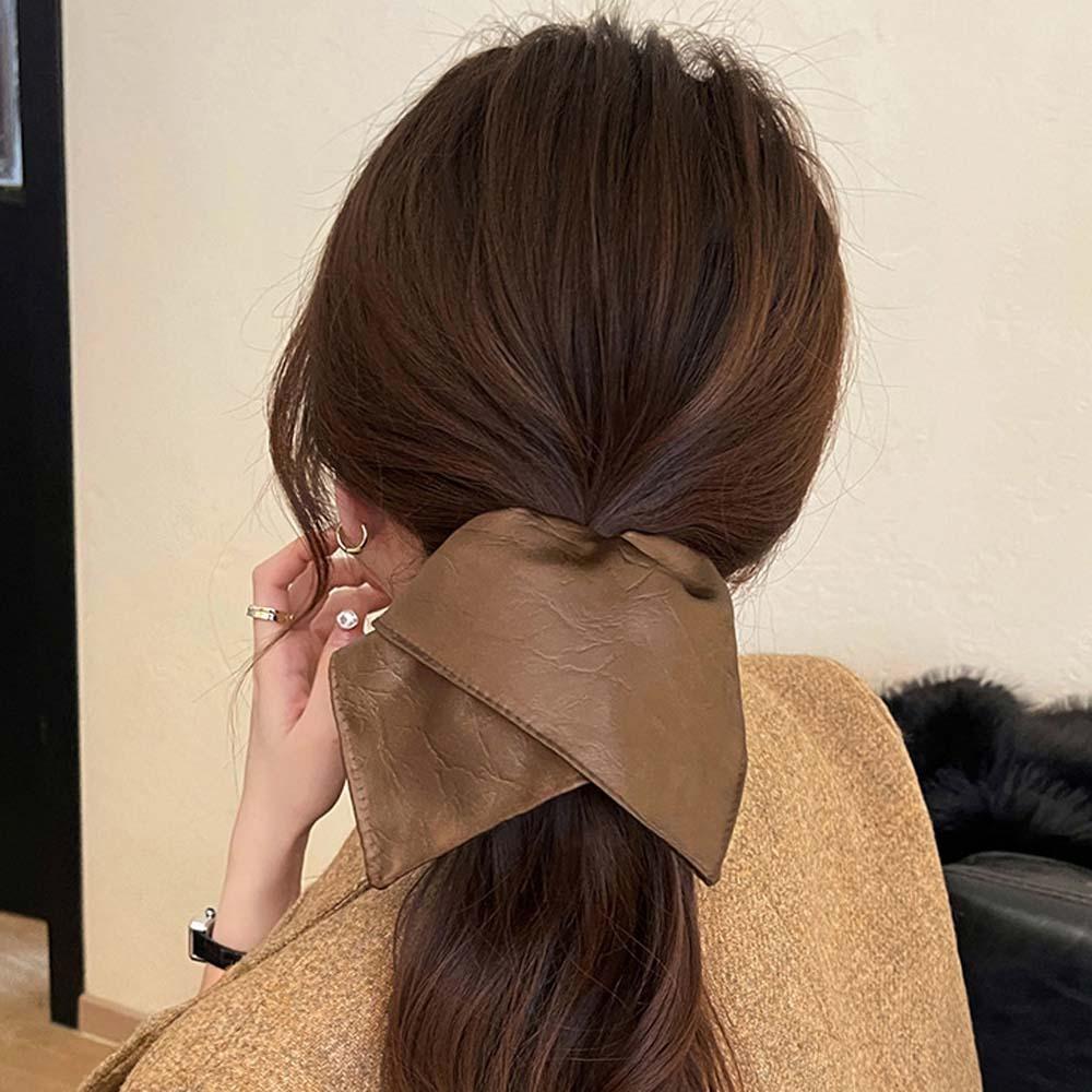 Pleated Soft PU Scrunchies Elastic Large Intestine Hair Ring Head Rope Retro Ponytail Holder Daily