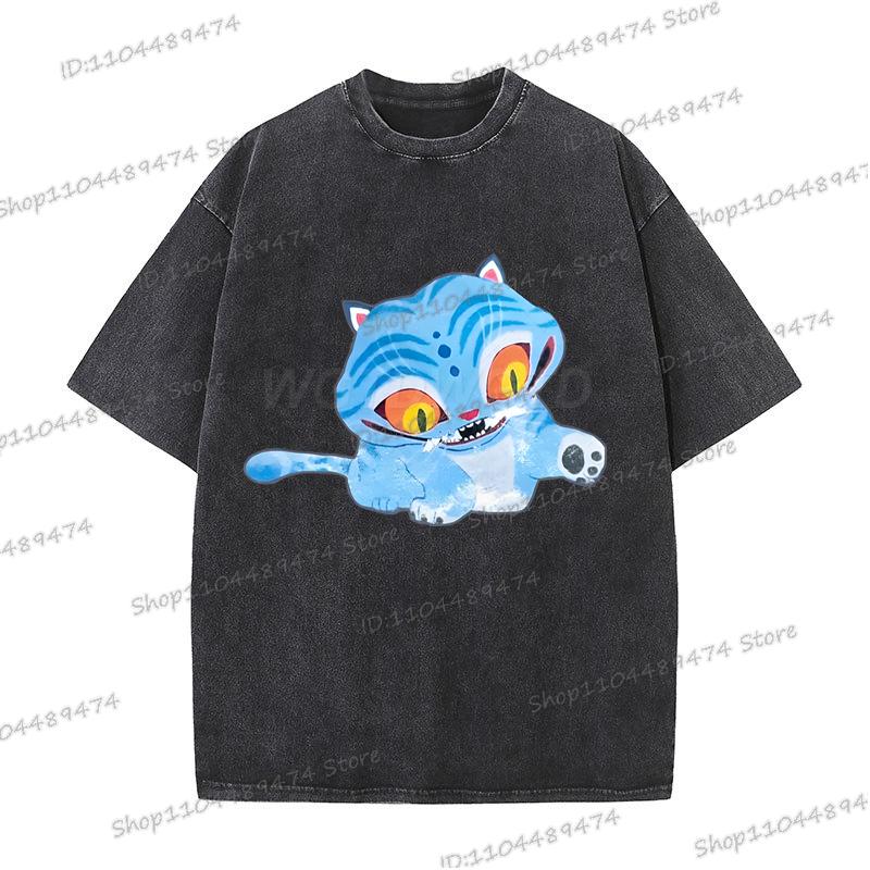 Новый фильм K-Pop Охотники на демонов Тигр Футболка Летняя Хлопковая Футболка с Коротким Рукавом для Женщин Мужчин Повседневная Постиранная Винтажная Футболка Топы