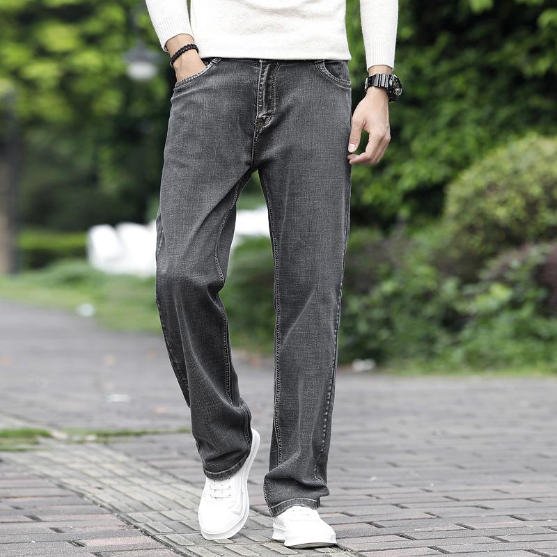 Весенние джинсы, мужские эластичные свободные широкие брюки, мужские джинсы для толстого парня, большая мужская одежда