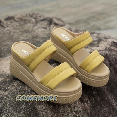 Женские однотонные босоножки на высоком каблуке с открытым носком, нескользящей платформой и клиновидным каблуком, летняя повседневная обувь с круглым носком, элегантные пляжные шлепанцы