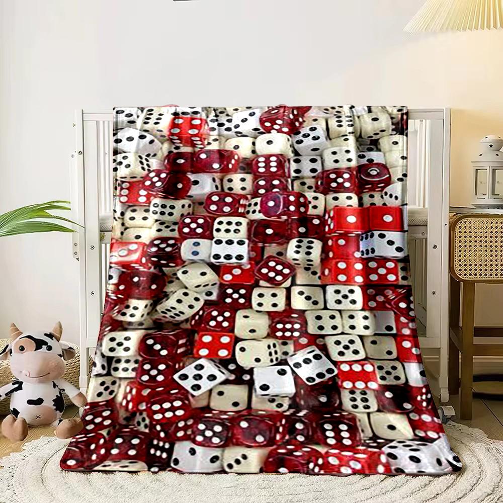 Colorful Red and White Dice Pattern Blanket Flannel blanket for bedroom, living room, sofa, and nap sofas.
