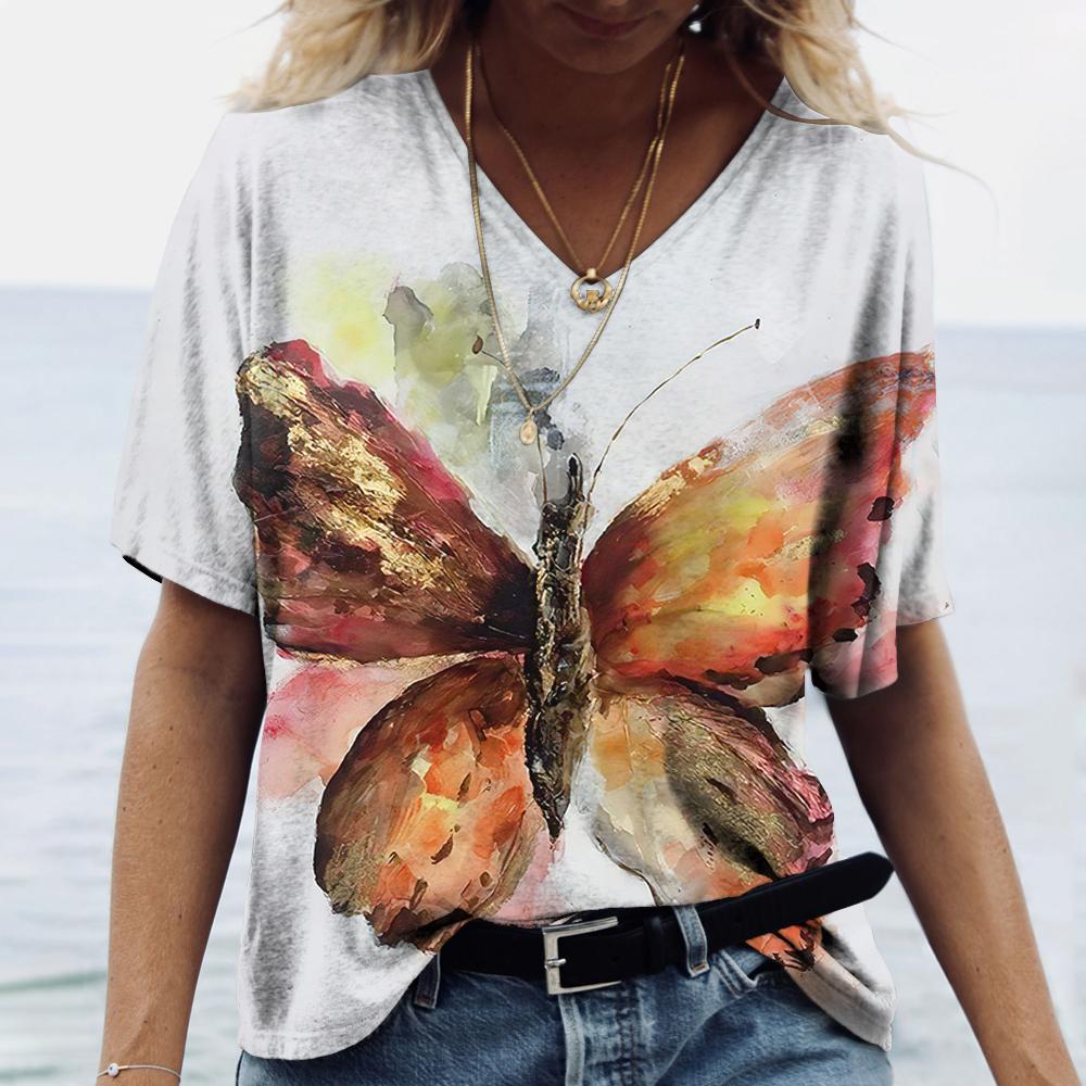 Женские футболки с v-образным вырезом, модные футболки с цветочным рисунком, летние короткие женские топы с принтом, повседневные футболки в стиле Харадзюку 5XL
