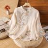 Cotton Linen Vintage Women's Shirt Summer Embroidery Chinese Style Blouses Trend Loose Clothing Short Women Tops