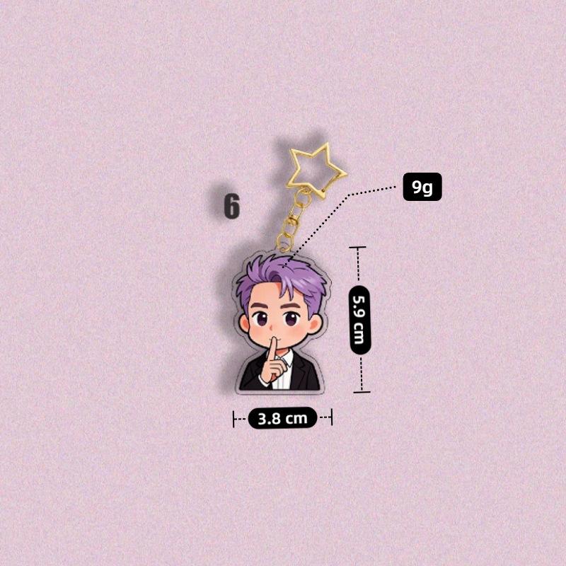 BTS Мультяшный акриловый брелок для ключей в официальном костюме, брелок с мультяшной фигуркой Bangtan Boys со звездочкой золотого цвета, аксессуар для сумки K-pop айдола для фанатов ARMY